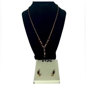 1928 Brown Beaded Necklace and Earrings set. NWT